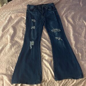Distressed Flare Jeans - Blue